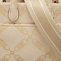 Pre Owned Michael Kors Beige/Gold Empire Logo Jacquard Canvas Extra-Small GIgi Crossbody Bag