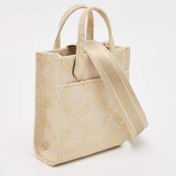 Pre Owned Michael Kors Beige/Gold Empire Logo Jacquard Canvas Extra-Small GIgi Crossbody Bag