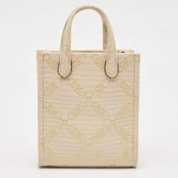 Pre Owned Michael Kors Beige/Gold Empire Logo Jacquard Canvas Extra-Small GIgi Crossbody Bag