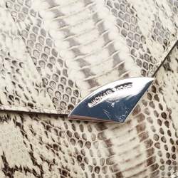 Pre Owned Michael Kors White/Black Watersnake Leather Barbara Envelope Clutch