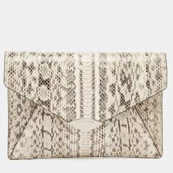 Pre Owned Michael Kors White/Black Watersnake Leather Barbara Envelope Clutch