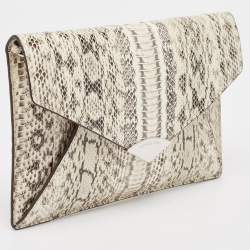 Pre Owned Michael Kors White/Black Watersnake Leather Barbara Envelope Clutch