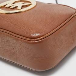 Michael Kors Brown Leather Logo Camera Crossbody Bag