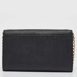 Pre Owned Michael Kors Black Leather Jet Set Flap Crossbody Bag