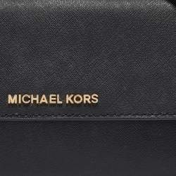 Pre Owned Michael Kors Black Leather Jet Set Flap Crossbody Bag