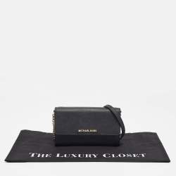 Pre Owned Michael Kors Black Leather Jet Set Flap Crossbody Bag