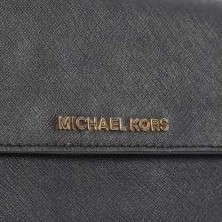 Pre Owned Michael Kors Black Leather Jet Set Flap Crossbody Bag