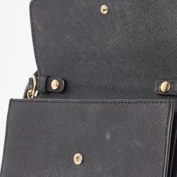 Pre Owned Michael Kors Black Leather Jet Set Flap Crossbody Bag