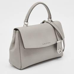 Pre Owned Michael Kors Grey Leather Medium Ava Top Handle Bag