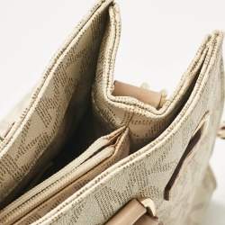 Pre Owned Michael Kors Beige/Off White Signature Coated Canvas and Leather East/West Hamilton Tote