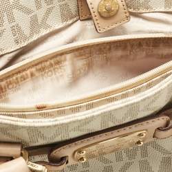 Pre Owned Michael Kors Beige/Off White Signature Coated Canvas and Leather East/West Hamilton Tote