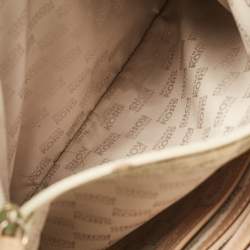 Pre Owned Michael Kors Beige/Off White Signature Coated Canvas and Leather East/West Hamilton Tote