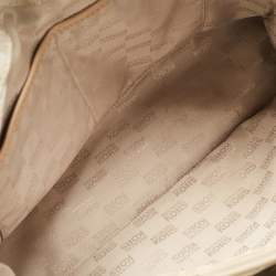 Pre Owned Michael Kors Beige/Off White Signature Coated Canvas and Leather East/West Hamilton Tote