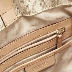 Pre Owned Michael Kors Beige/Off White Signature Coated Canvas and Leather East/West Hamilton Tote