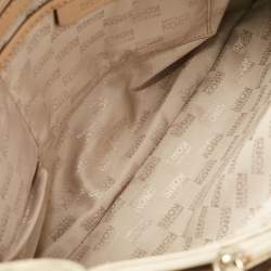 Pre Owned Michael Kors Beige/Off White Signature Coated Canvas and Leather East/West Hamilton Tote
