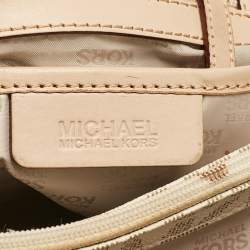 Pre Owned Michael Kors Beige/Off White Signature Coated Canvas and Leather East/West Hamilton Tote