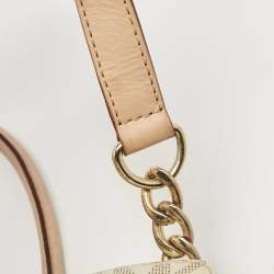 Pre Owned Michael Kors Beige/Off White Signature Coated Canvas and Leather East/West Hamilton Tote