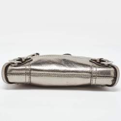 Michael Kors Metallic Grey Leather Fallon Wristlet Clutch