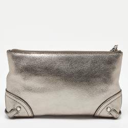 Michael Kors Metallic Grey Leather Fallon Wristlet Clutch