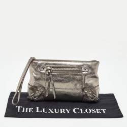 Michael Kors Metallic Grey Leather Fallon Wristlet Clutch