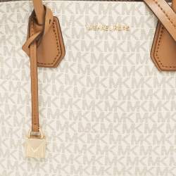 Pre Owned Michael Kors Vanilla/Brown Signature Coated Canvas Large Accordion Mercer Tote