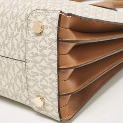 Pre Owned Michael Kors Vanilla/Brown Signature Coated Canvas Large Accordion Mercer Tote