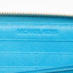 Michael Kors Blue/White Leather Stripe Zip Continental Wallet