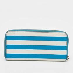 Michael Kors Blue/White Leather Stripe Zip Continental Wallet