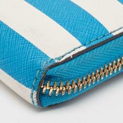 Michael Kors Blue/White Leather Stripe Zip Continental Wallet