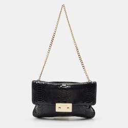Pre Owned Michael Kors Black Snakeskin Embossed Leather Sloan Slim Shoulder Bag