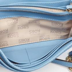 Pre Owned Michael Kors Light Blue Leather Jet Set Travel Wallet On Chain