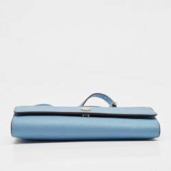 Pre Owned Michael Kors Light Blue Leather Jet Set Travel Wallet On Chain