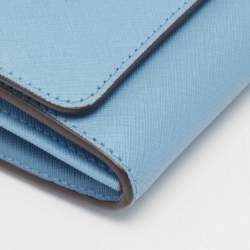 Pre Owned Michael Kors Light Blue Leather Jet Set Travel Wallet On Chain