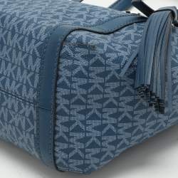 Michael Kors Blue Signature Coated Canvas and Leather Sullivan Satchel