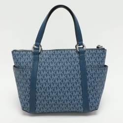 Michael Kors Blue Signature Coated Canvas and Leather Sullivan Satchel