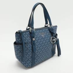 Michael Kors Blue Signature Coated Canvas and Leather Sullivan Satchel