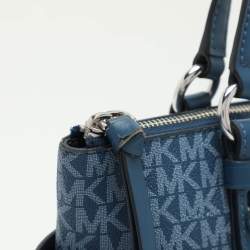 Michael Kors Blue Signature Coated Canvas and Leather Sullivan Satchel