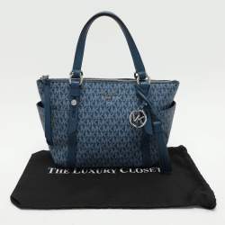 Michael Kors Blue Signature Coated Canvas and Leather Sullivan Satchel