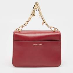 Pre Owned Michael Kors Red Faux Leather Flap Shoulder Bag