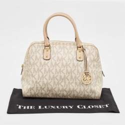 Pre Owned Michael Kors Off White Signature Coated Canvas and Leather Charm Satchel