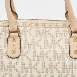 Pre Owned Michael Kors Off White Signature Coated Canvas and Leather Charm Satchel