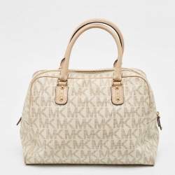 Pre Owned Michael Kors Off White Signature Coated Canvas and Leather Charm Satchel