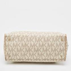 Pre Owned Michael Kors Off White Signature Coated Canvas and Leather Charm Satchel