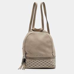 Michael Kors Pearl Grey Rhea Studded Pebbled Leather hot Backpack