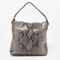 Pre Owned Michael Kors Grey Snakeskin Embossed Leather Bedford Shoulder Bag