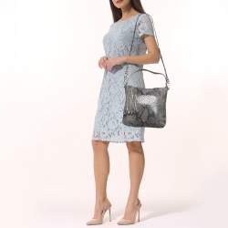 Pre Owned Michael Kors Grey Snakeskin Embossed Leather Bedford Shoulder Bag