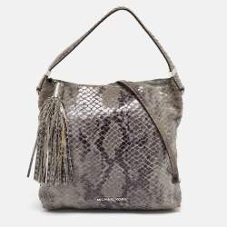 Pre Owned Michael Kors Grey Snakeskin Embossed Leather Bedford Shoulder Bag