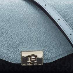 Pre Owned Michael Kors Two Tone Blue Signature Coated Canvas and Leather Crossbody Bag