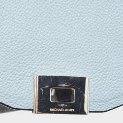 Pre Owned Michael Kors Two Tone Blue Signature Coated Canvas and Leather Crossbody Bag
