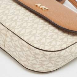 Pre Owned Michael Kors Beige/Tan Signature Coated Canvas and Leather Mott Crossbody Bag